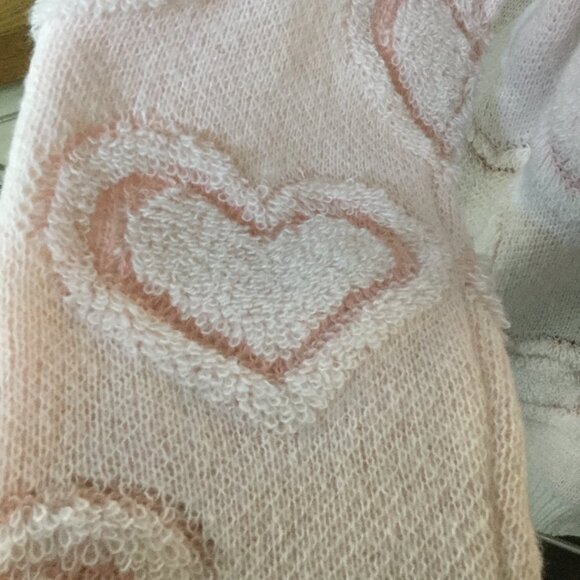 BIBI cardigan pink and white with hearts very soft knit size large hearts are 3D - Picture 2 of 4